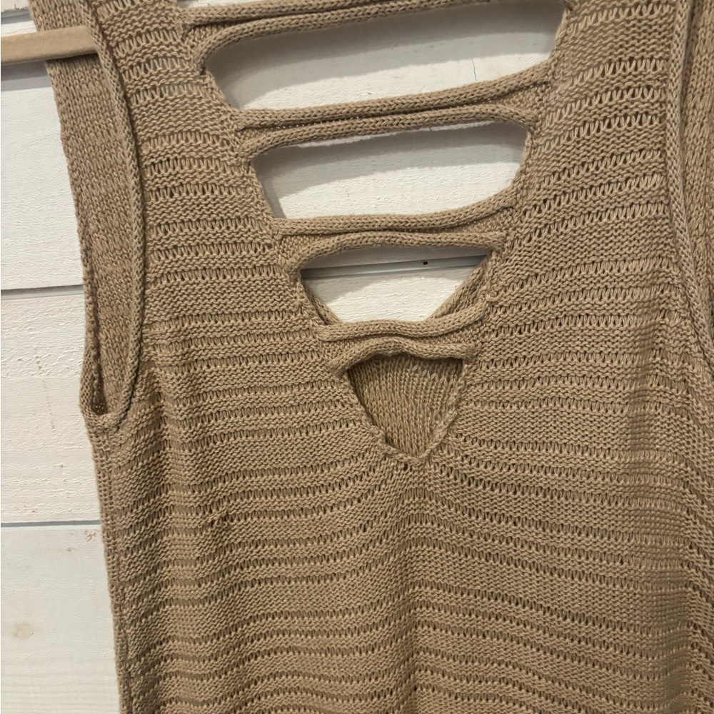 Michael Kors Tan Ribbed Cut Out Sleeveless cover up - Picture 9 of 10
